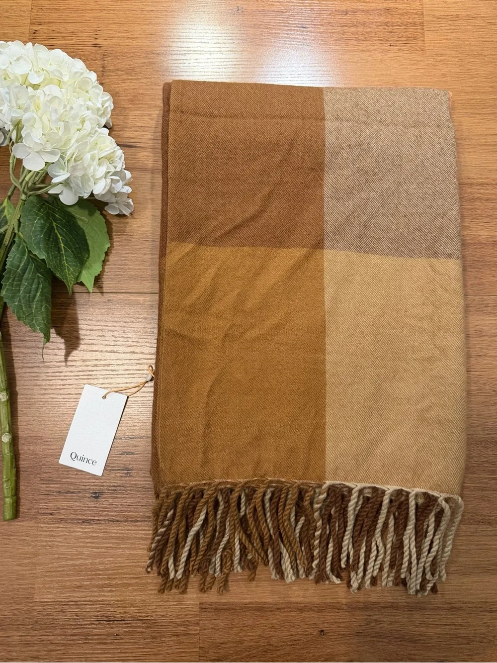 Lambswool Throw Blanket in Brown/Amber Plaid
